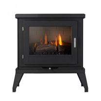 Flueless Gas Stove 3.1kw Plain Open Glass Door Matt Black