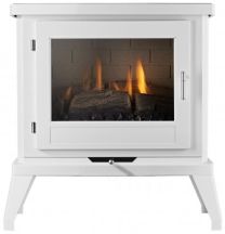 Flueless Gas Stove 3.1kw Plain Open Glass Door White Enamel