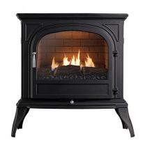 Flueless Gas Stove 3.1kw Plain Arch Open Glass Door Matt Black