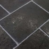 Antique Black Limestone Flagstone Tiles Hand Cut Edges Stone Flooring